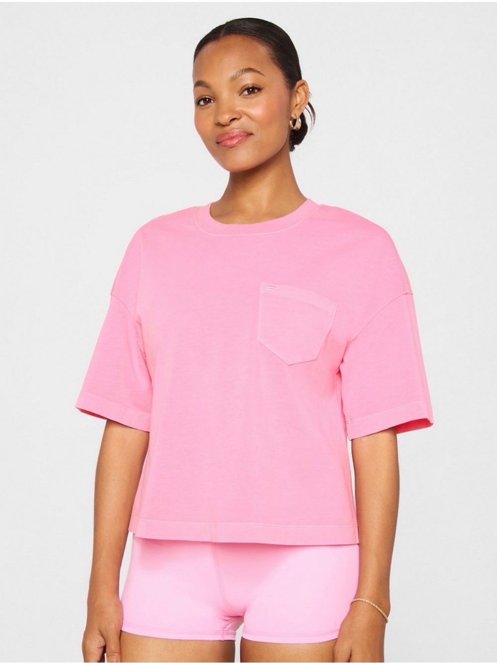 Fabletics Women's Pink Pocket Short-Sleeve Boxy Tee
